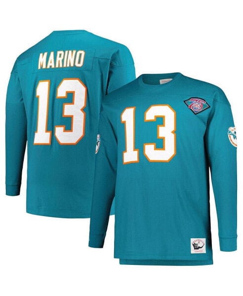 Men's Dan Marino Aqua Miami Dolphins Big and Tall Cut and Sew Player Name and Number Long Sleeve T-shirt