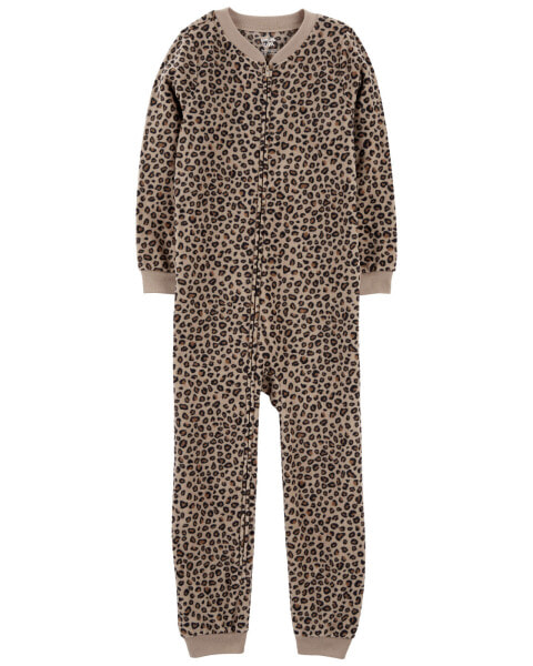 Kid 1-Piece Cheetah Print Fleece Footless Pajamas 4