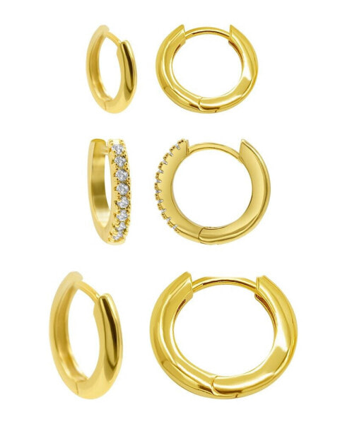 Серьги ADORNIA 3-Huggie Gold Hoops with Crystal