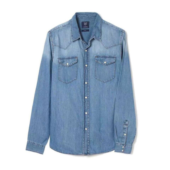 Рубашка GAP с отложным воротником, застежкой на пуговицы и длинными рукавами, мужская модель, джинсово-синего цвета, Топ GAP 225678.
