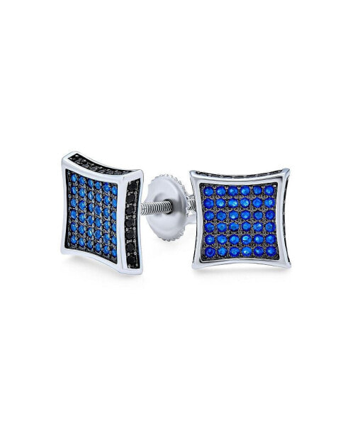 Black Blue Cubic Zirconia Micro Pave CZ Square Stud Earrings Sterling Silver Screw back 9MM