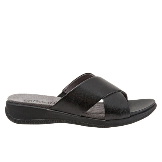 Softwalk Tillman S1502-001 Womens Black Narrow Leather Slides Sandals Shoes