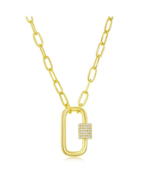 Sterling Silver or Gold Plated Over Sterling Silver CZ Oval Carabiner Paperclip Necklace