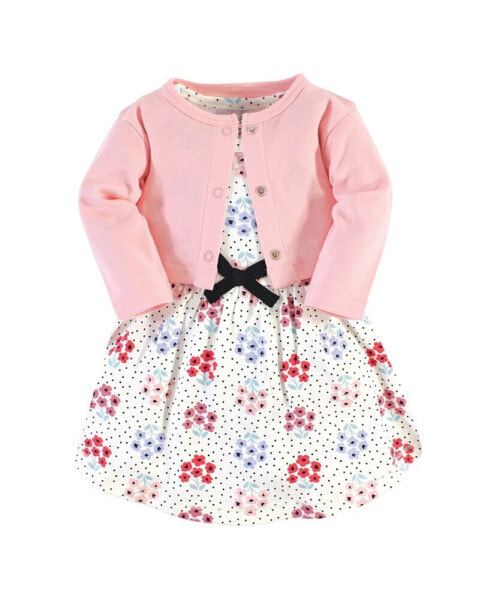 Baby Girls Baby Organic Cotton Dress and Cardigan 2pc Set, Floral Dot
