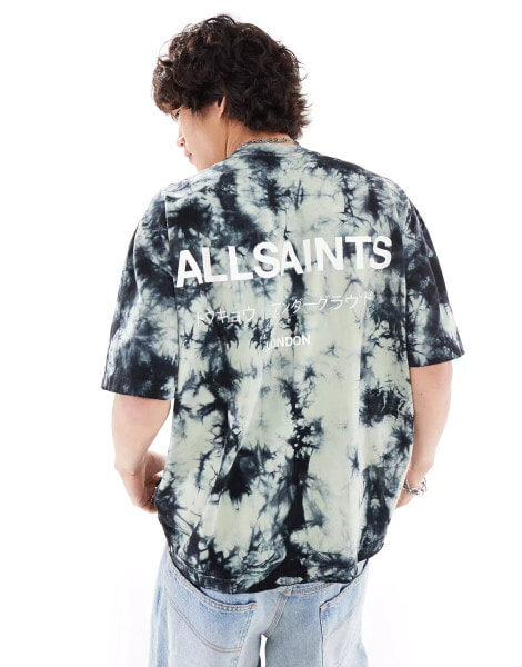 AllSaints Underground oversized t-shirt in dark tie dye exclusive to asos