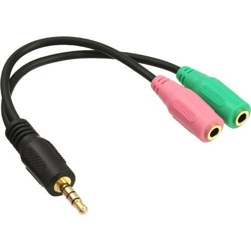 InLine Audio Headset Adapter Cable 3.5mm male 4 Pin / 2x 3.5mm - black - 0.15m
