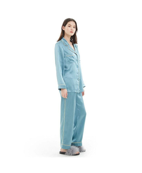 Women's 22MM Gold Piping Silk Pajamas Set