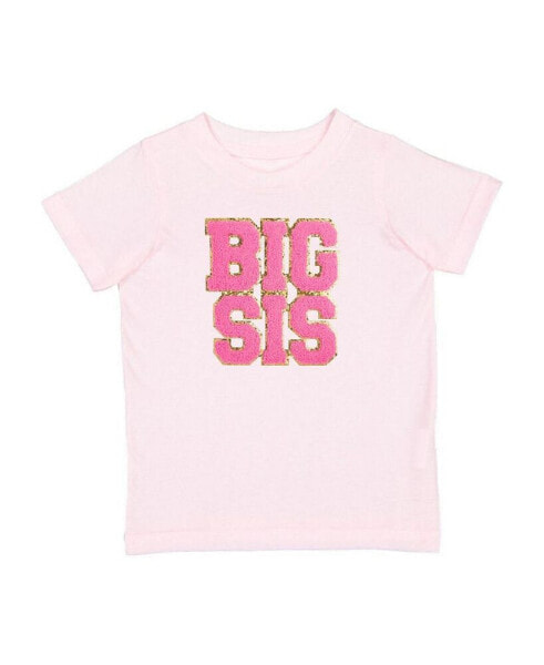 Little and Big Girls Big Sis Patch Short Sleeve T-Shirt