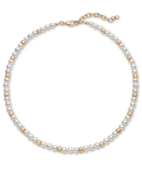 Gold-Tone Bead & Imitation Pearl Collar Necklace, 16-1/2" + 2" extender, Created for Macy's