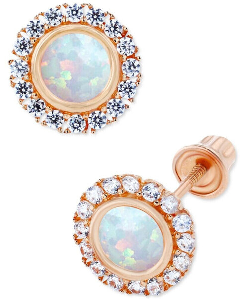 Lab-Grown Opal (1/5 ct. t.w.) & Lab-Grown White Sapphire (1/5 ct. t.w.) Halo Stud Earrings