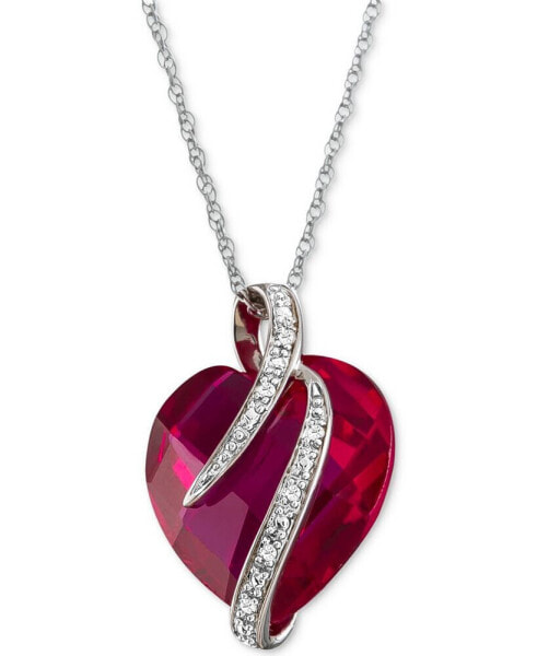 Macy's lab-Grown Ruby (10-3/4 ct. t.w.) & White Sapphire Accent 18" Heart Pendant Necklace in Sterling Silver