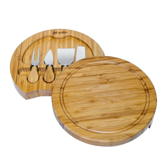 Аксессуары для приготовления пищи BlauKe® Круглая бамбуковая доска для сыра с набором ножей