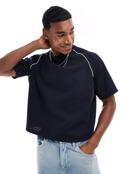 ASOS DESIGN oversized t-shirt with contrast piping and reglan sleeve in navy