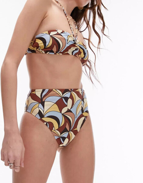 Topshop mix and match high waist high leg bikini bottoms in 70's swirl print