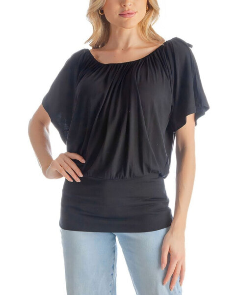 Solid Color Short Sleeve Split Shoulder Top