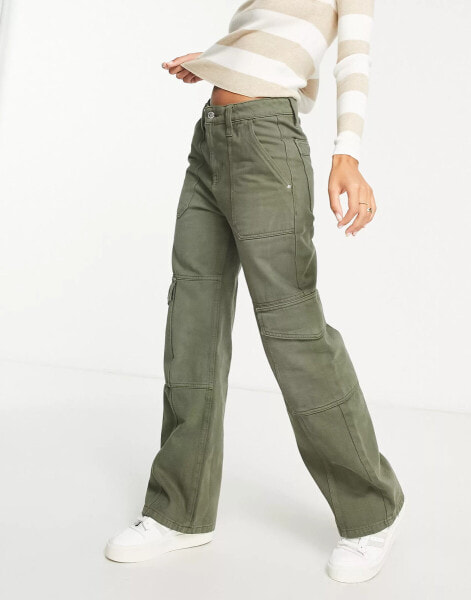 Miss Selfridge baggy cargo wide leg jean in khaki