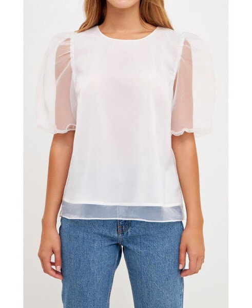 Women's Organza Puff Sleeve Top