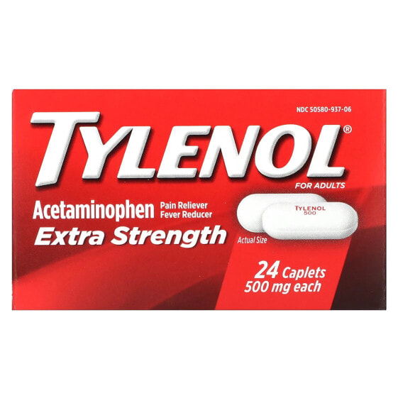 Extra Strength, Acetaminophen Pain Reliever Fever Reducer For Adults, 500 mg, 24 Caplets