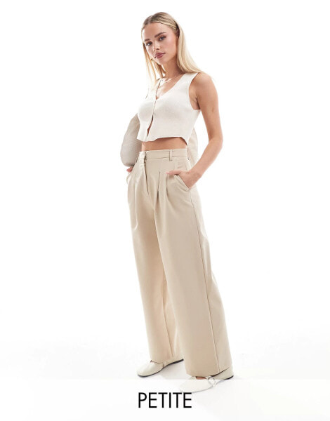 Miss Selfridge Petite tailored wide leg trouser in stone