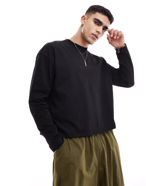 ASOS DESIGN essential heavyweight oversized boxy long sleeve t-shirt 240gsm in black