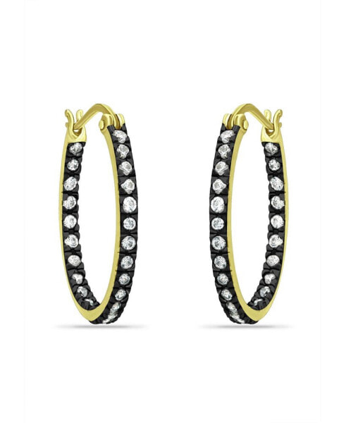 20mm Cubic Zirconia with Black Rhodium Oval Inside Outside Hoop Earringss, 18K Gold over Silver