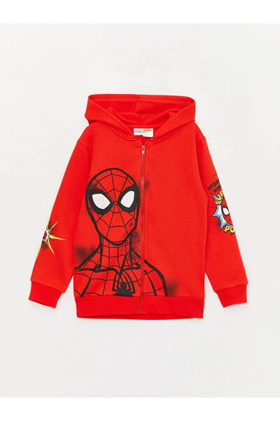 LCW Kids Kapüşonlu Spiderman Baskılı Uzun Kollu Erkek Çocuk Fermuarlı Sweatshirt