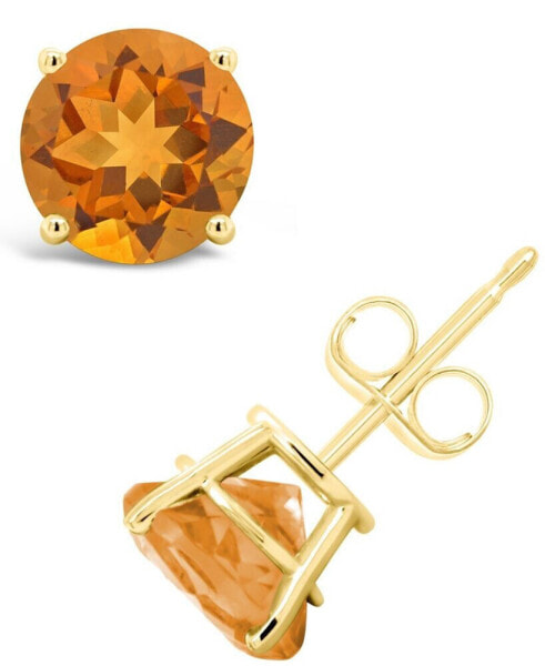 Round-Cut Gemstone Stud Earrings in 14K Yellow Gold
