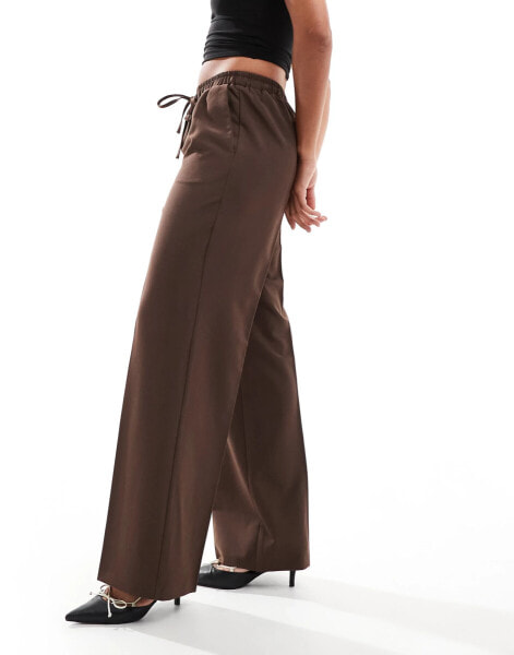 ASOS DESIGN tailored pull on trousers in brown