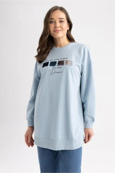 Relax Fit Bisiklet Yaka Baskılı Sweatshirt Tunik Z1595az23sp