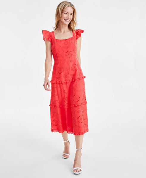 Women's Cotton Scoop-Neck Flutter-Sleeve Dress