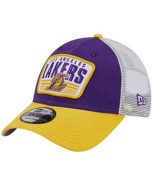 Men's Purple Los Angeles Lakers Two-Tone Patch 9FORTY Trucker Snapback Hat