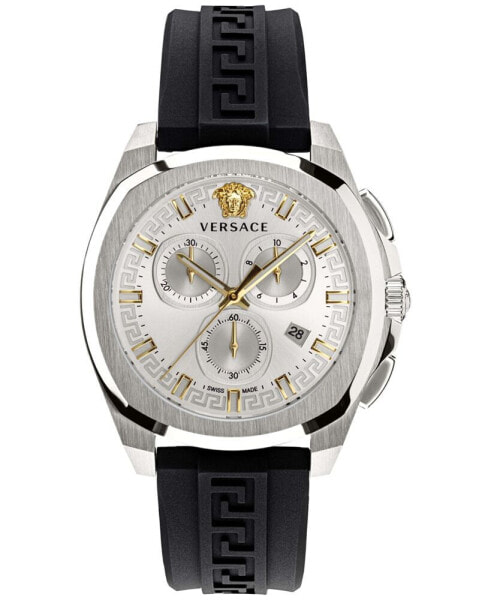 Men's Swiss Chronograph Geo Black Silicone Strap Watch 43mm