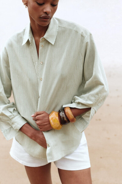 Striped oversize linen blend shirt