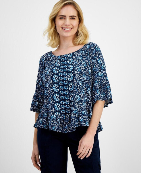 Petite Runaway Pottery On/Off Knit Top, Created for Macy's