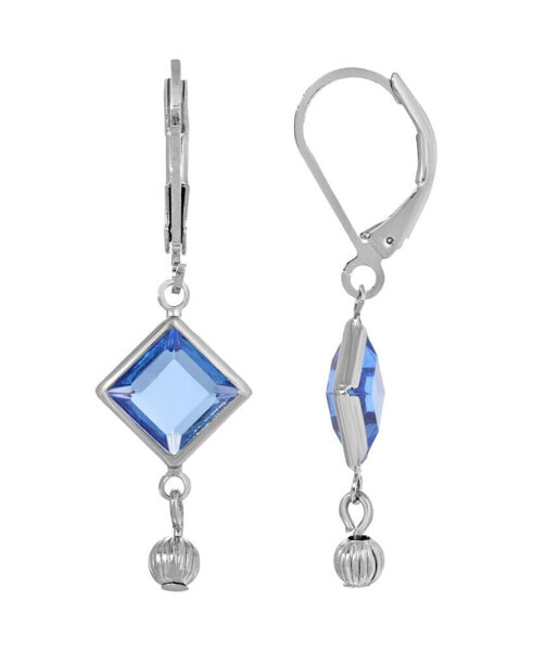 Women's Silver-Tone Light Blue Crystal Square Drop Earrings