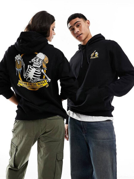 Vans skeleton beer hoodie in black