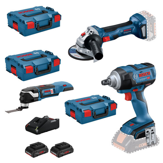 Bosch 18V Akku Problemlöserset - GOP + GWS + GDS + Akku-Starter-Set + 3x L-Boxx