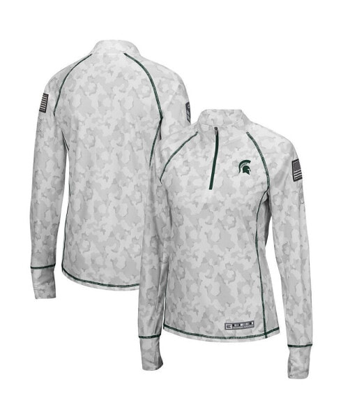Women's White Michigan State Spartans OHT Military-Inspired Appreciation Officer Arctic Camo 1/4-Zip Jacket