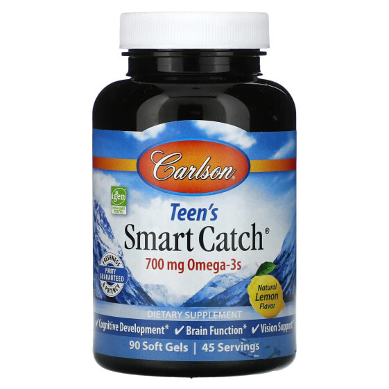 Детские витамины Carlson Teen's Smart Catch, Натуральный Лимон, 700 мг, 90 мягких капсул (350 мг на одну мягкую капсулу)