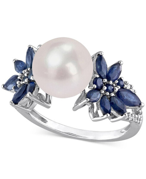 Cultured Freshwater Pearl (9mm), Sapphire (1-5/8 ct. t.w.) & Diamond (1/8 ct. t.w.) in 14k White Gold (Also in Aquamarine)