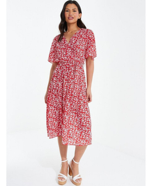 Women's Ditsy Print Tiered Midi Dress