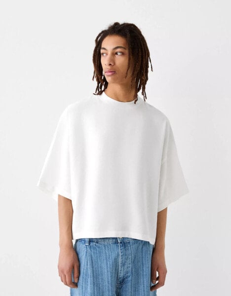 Bershka Collection cropped oversized t-shirt in ecru