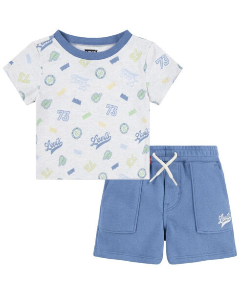 Baby Boys Badges Printed T-shirt and Shorts Set