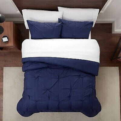 2pc Twin/Twin Extra Long Simply Clean Pleated Comforter Set Navy - Serta