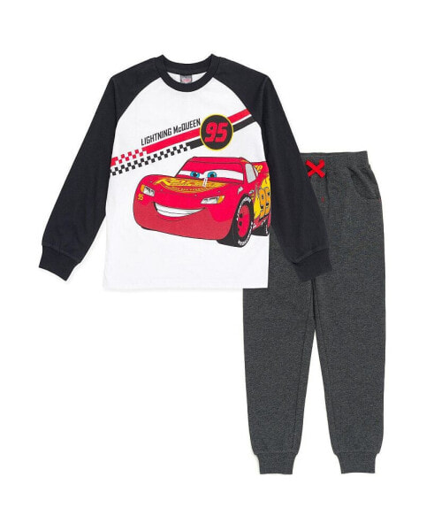 Pixar Cars Lightning McQueen Boys Toddler/child T-Shirt and Jogger French Terry Pants White / Gray