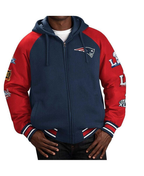 Men's Navy New England Patriots Defender Raglan Full-Zip Hoodie Varsity Jacket