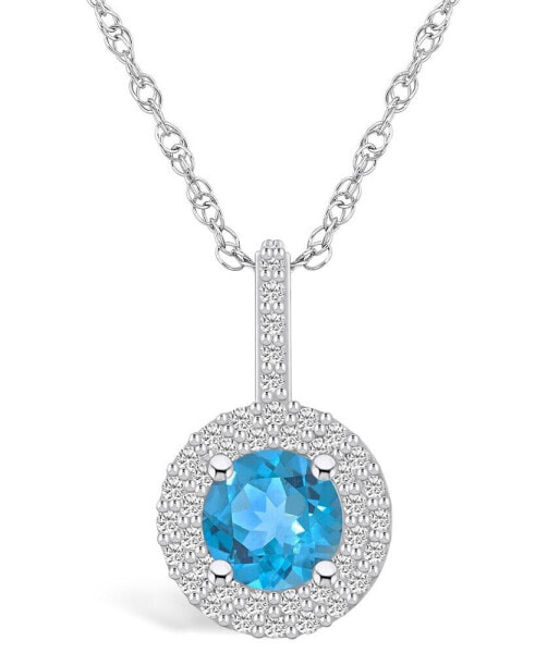 Blue Topaz (1-5/8 Ct. T.W.) and Diamond (3/8 Ct. T.W.) Halo Pendant Necklace in 14K White Gold