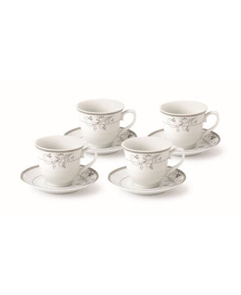 Floral 8 Piece 8oz Tea or Coffee Cup and Saucer Set, Service for 4