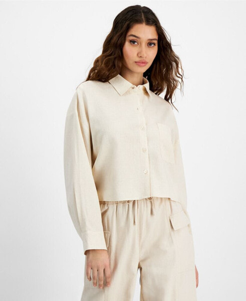 Women's Oversized Cropped Button-Front Shirt