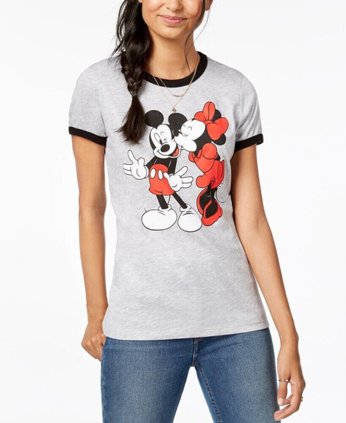 Juniors' Mickey & Minnie Graphic-Print T-Shirt